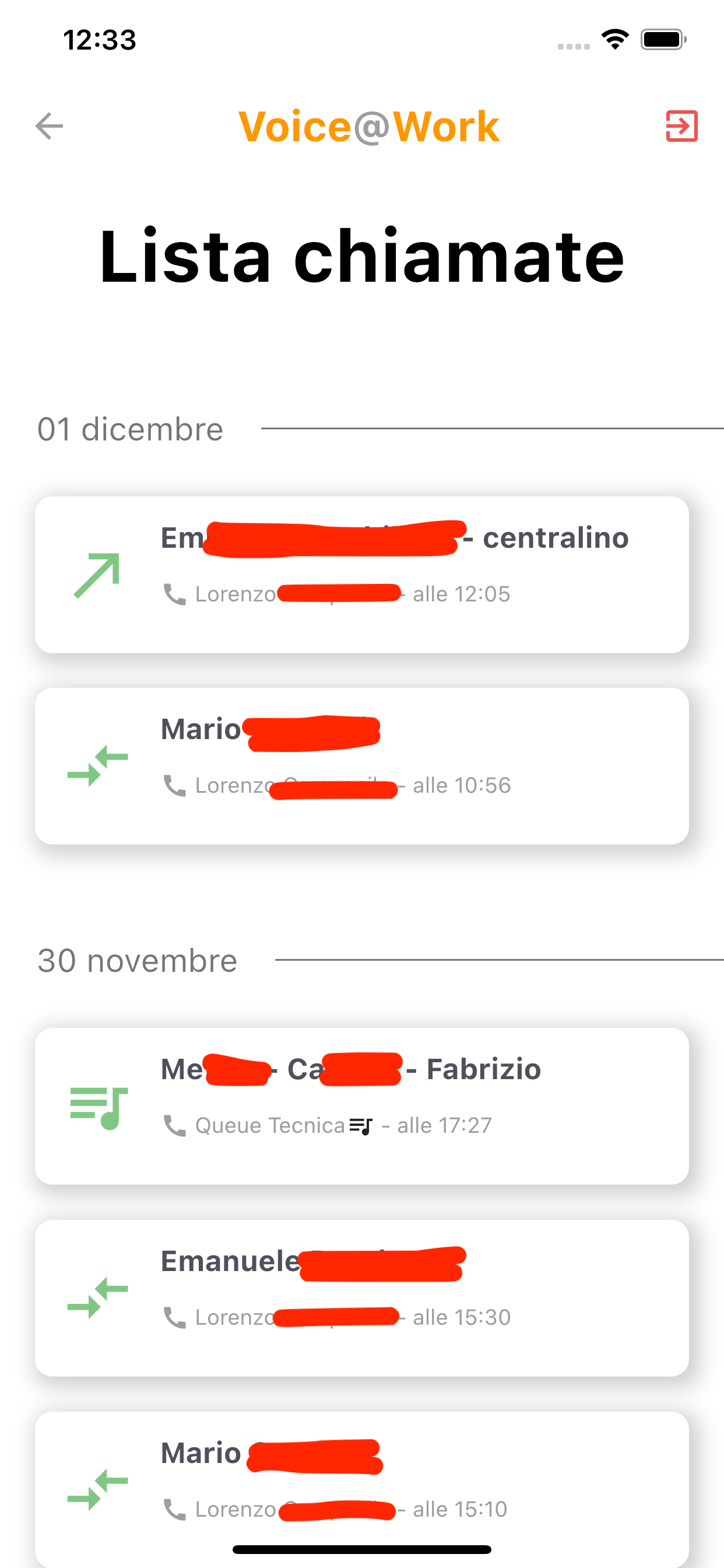 Voice@work App - call list