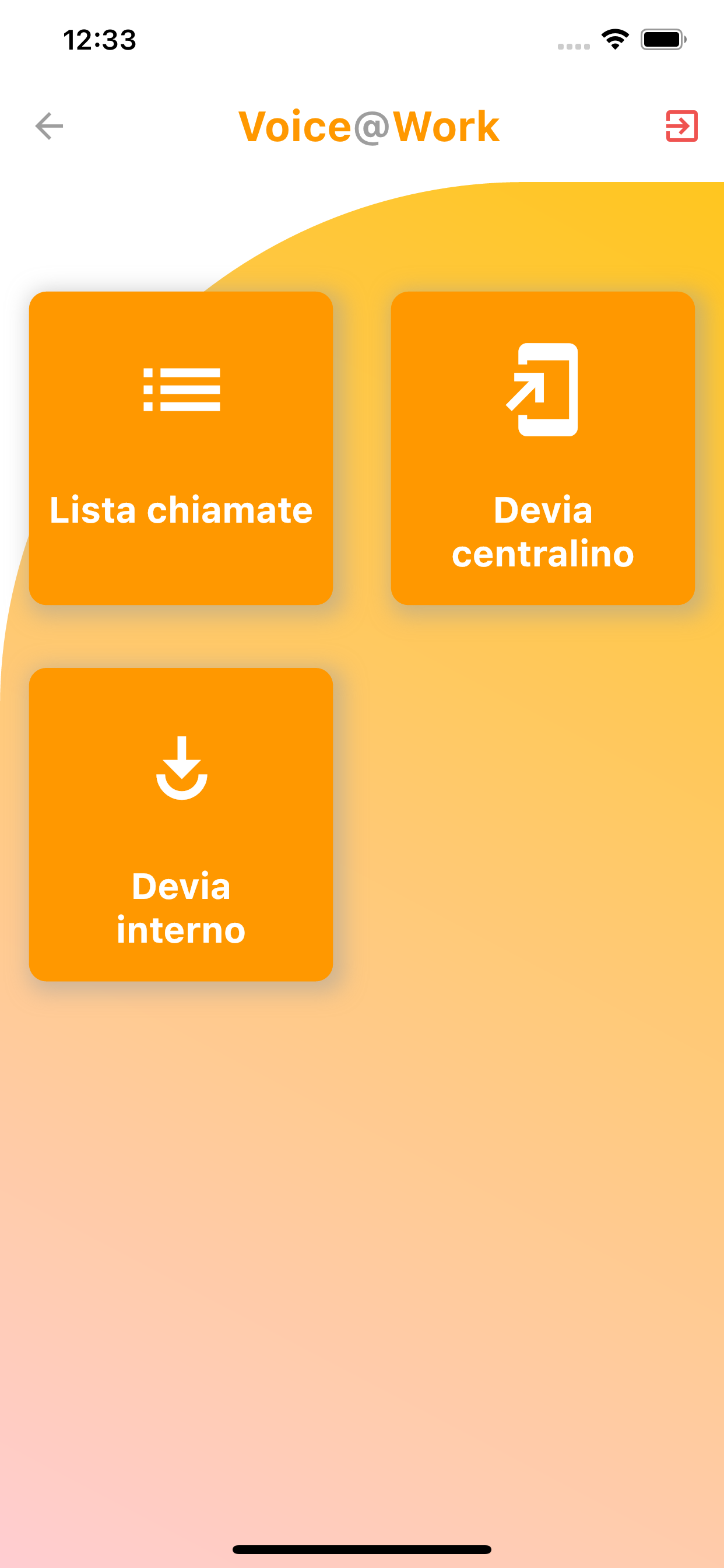 Voice@work App - main menu