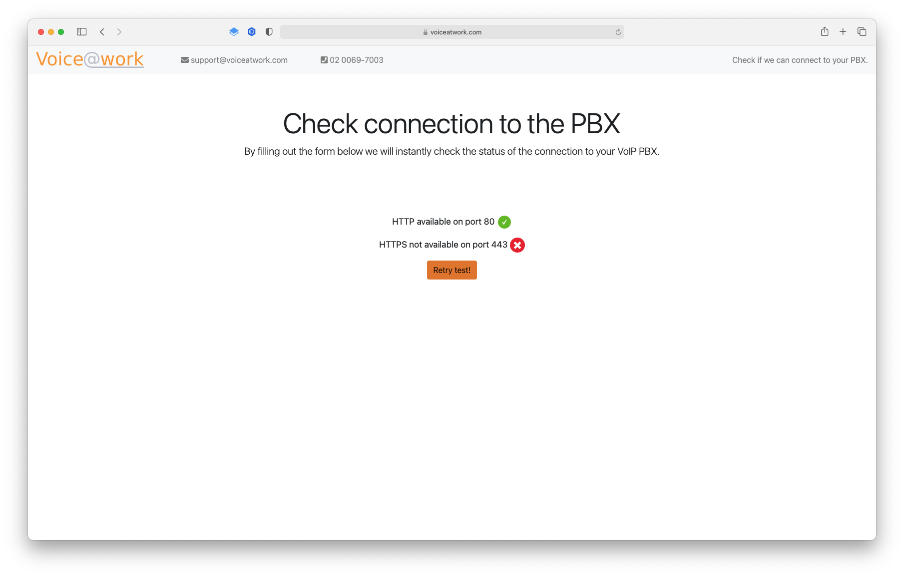 PBX Connection Check - check results
