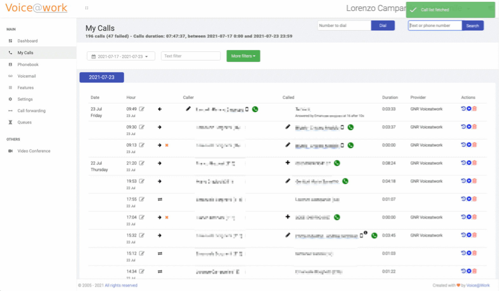 HashUser - call list