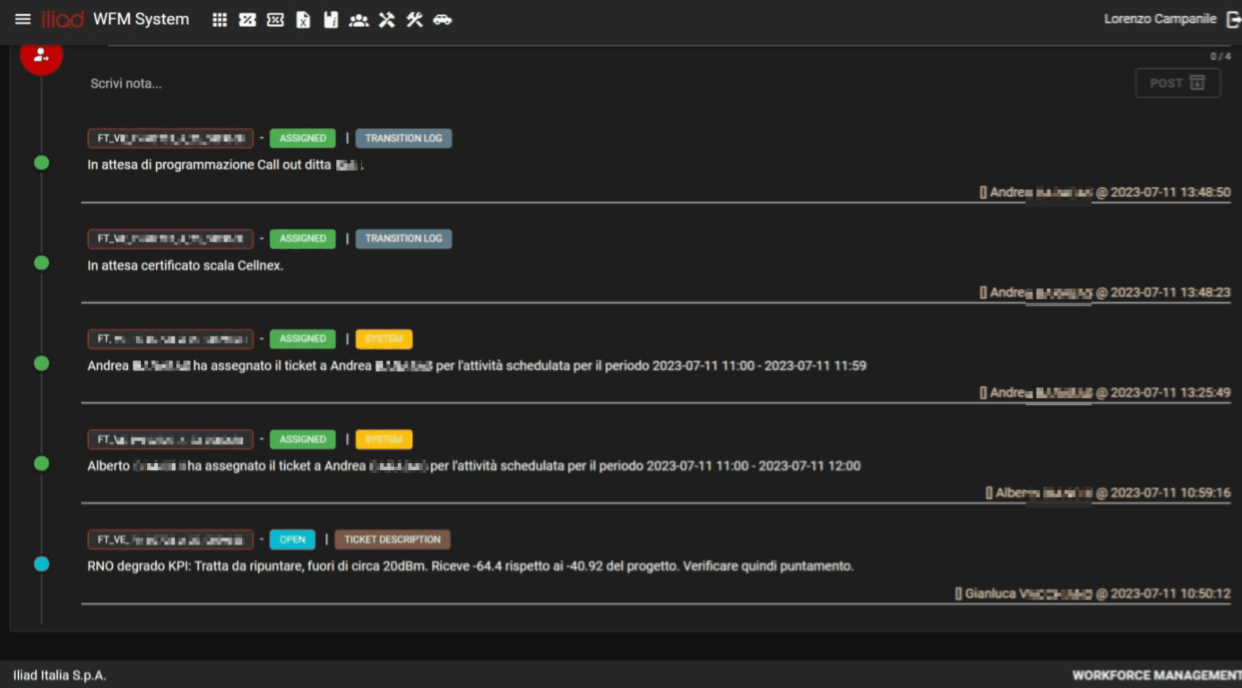 WFM - activity log